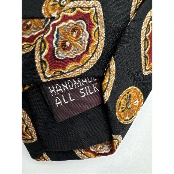 Les Montreux Mens Tie Black Brown Gold Hand Made In Paris All Silk 57" - Picture 4 of 5
